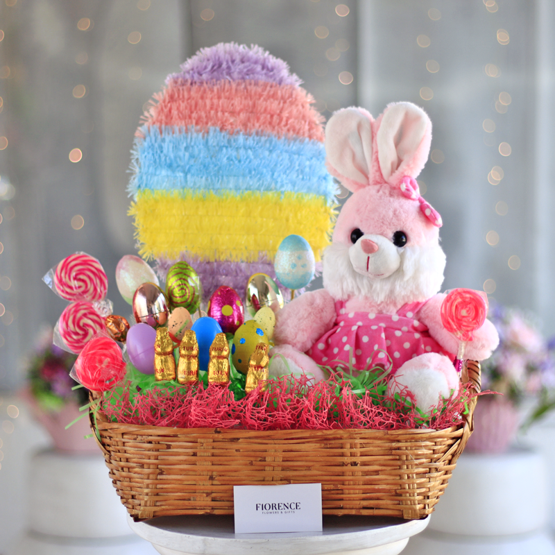 Easter Pink plush bunny with chocolates