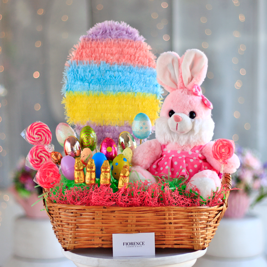 Easter Pink plush bunny with chocolates