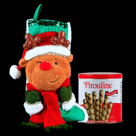 Lovely Christmas Stocking with a Cute Reindeer and Gourmet Cream-Filled Cookies