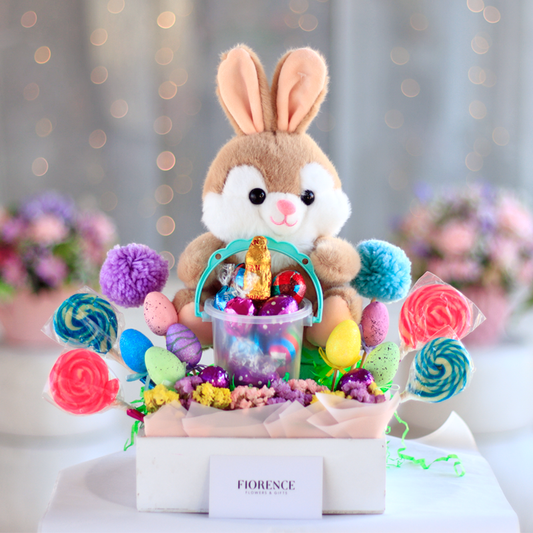 Cute Easter Bunny plush with chocolates